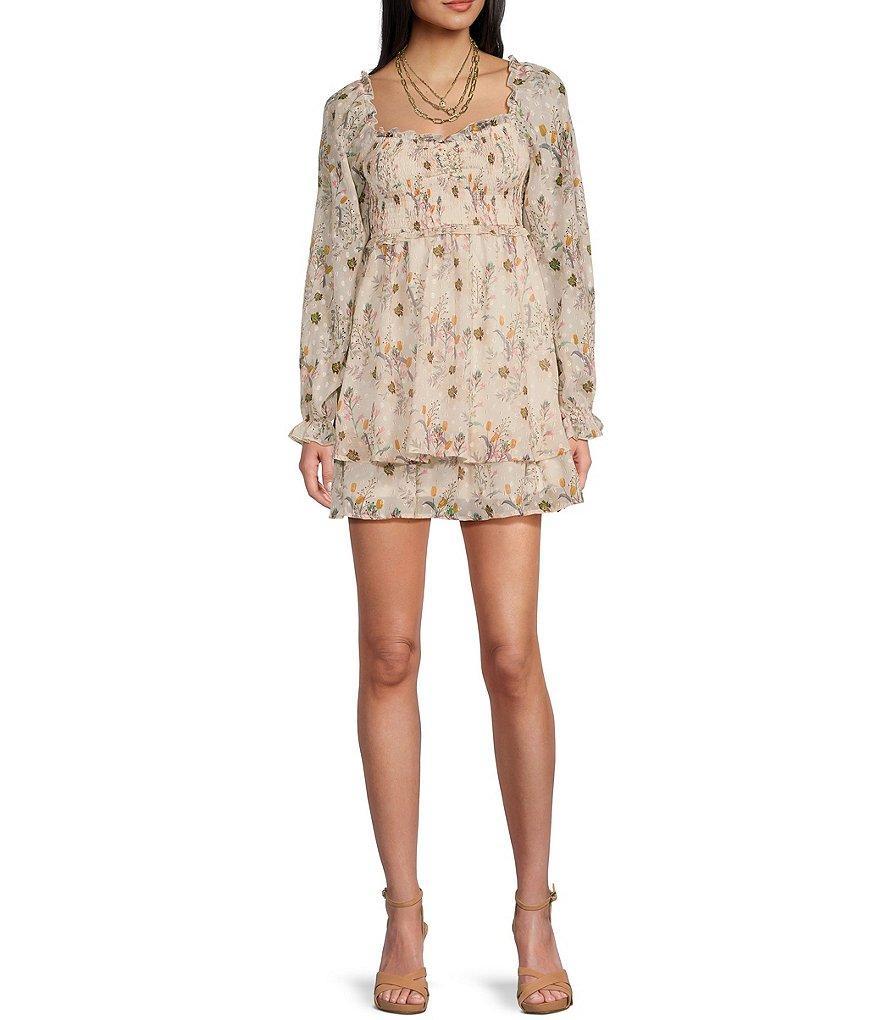 Alison & Kelly Long Sleeve Smock Tiered Floral Printed Dress Product Image