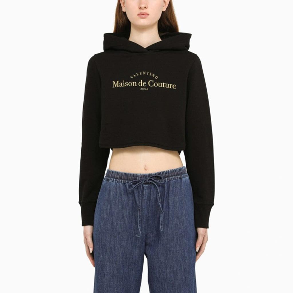 Logo Cropped Hooded Sweatshirt In Black Product Image