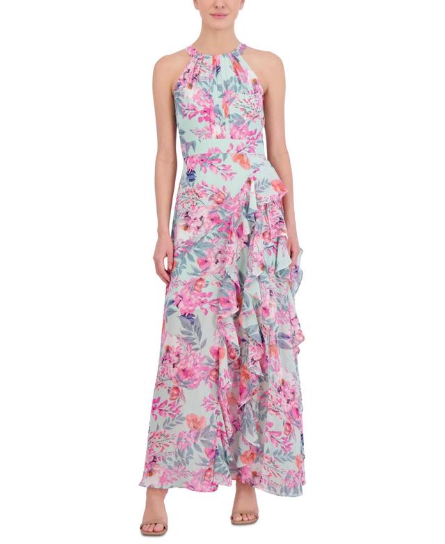 Eliza J Womens Printed Cascading Halter Dress Product Image