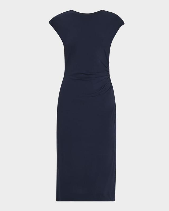 Ruched Boat-Neck Knee-Length Jersey Dress Product Image