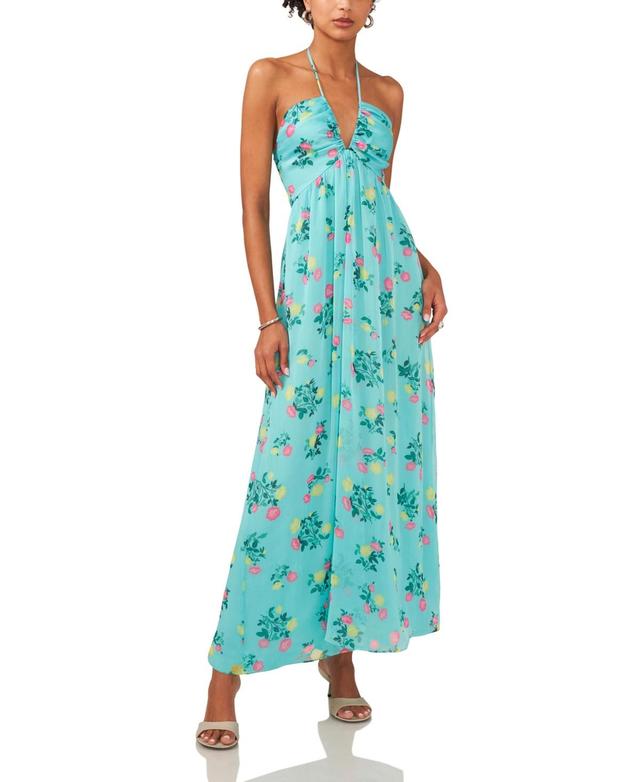 1.state Womens Tie Neck Halter Floral-Print Maxi Dress Product Image