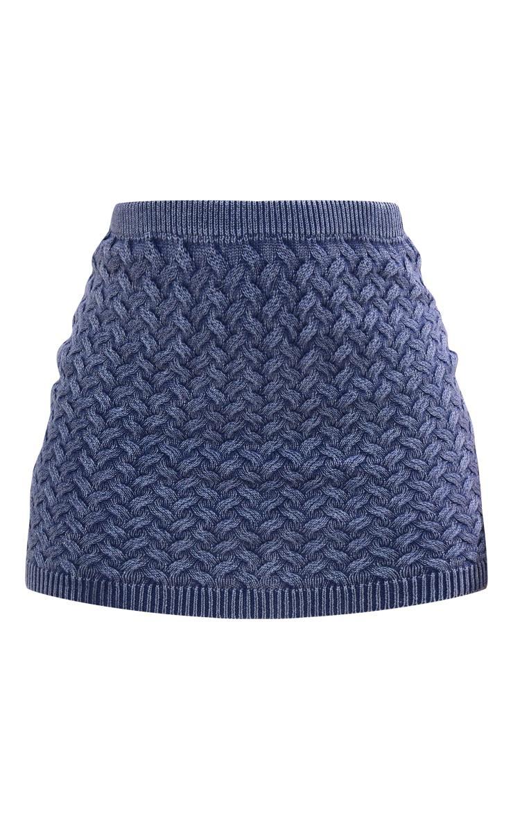 Blue Cable Knitted Denim Look Mini Skirt Product Image