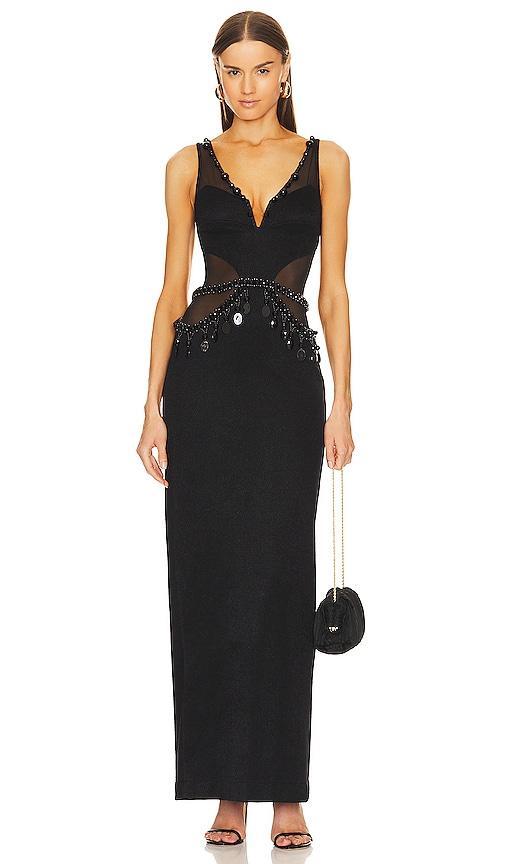 Mesh Panel Hand-beaded Maxi Dress Product Image