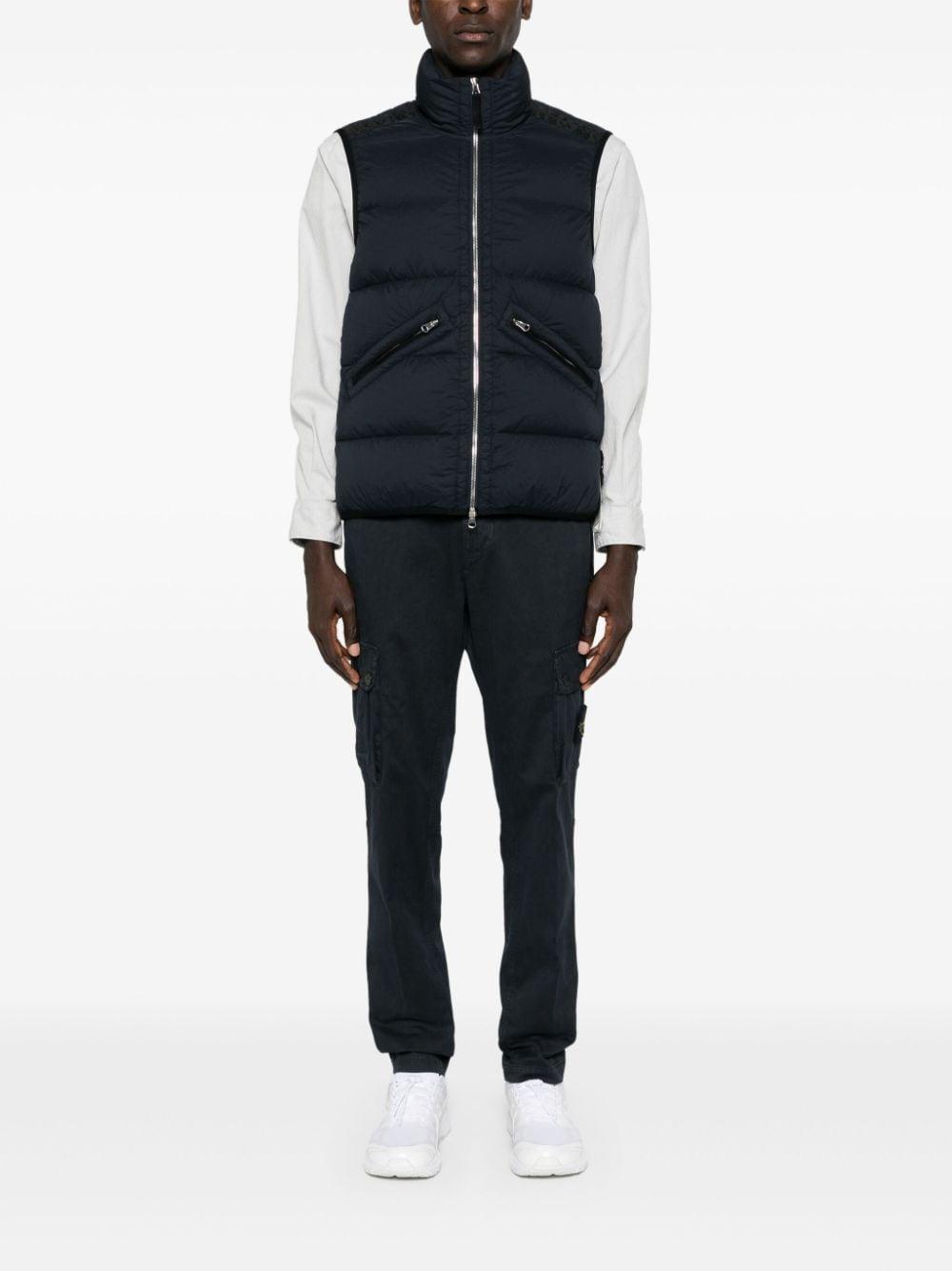 STONE ISLAND Logo-appliquéd Webbing-trimmed Quilted Shell Down Gilet In Blue Product Image