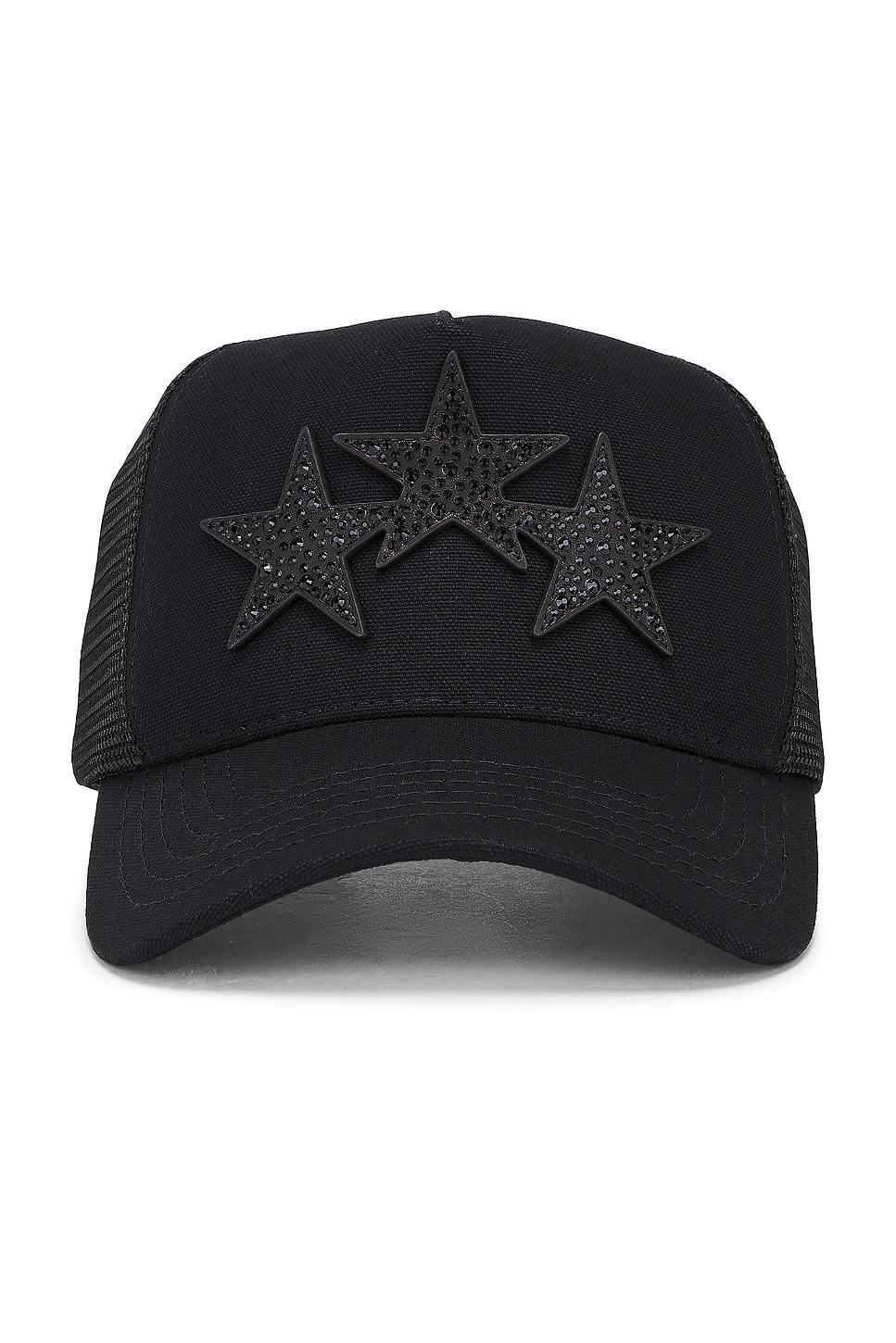 AMIRI Crystal 3 Star Trucker Hat In Black Black Product Image