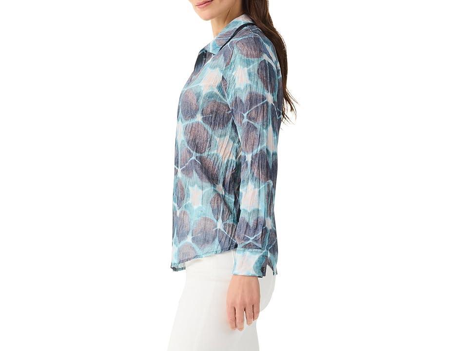 NIC+ZOE Ethereal Seas Crinkle Shirt (Aqua Multi) Women's Clothing Product Image