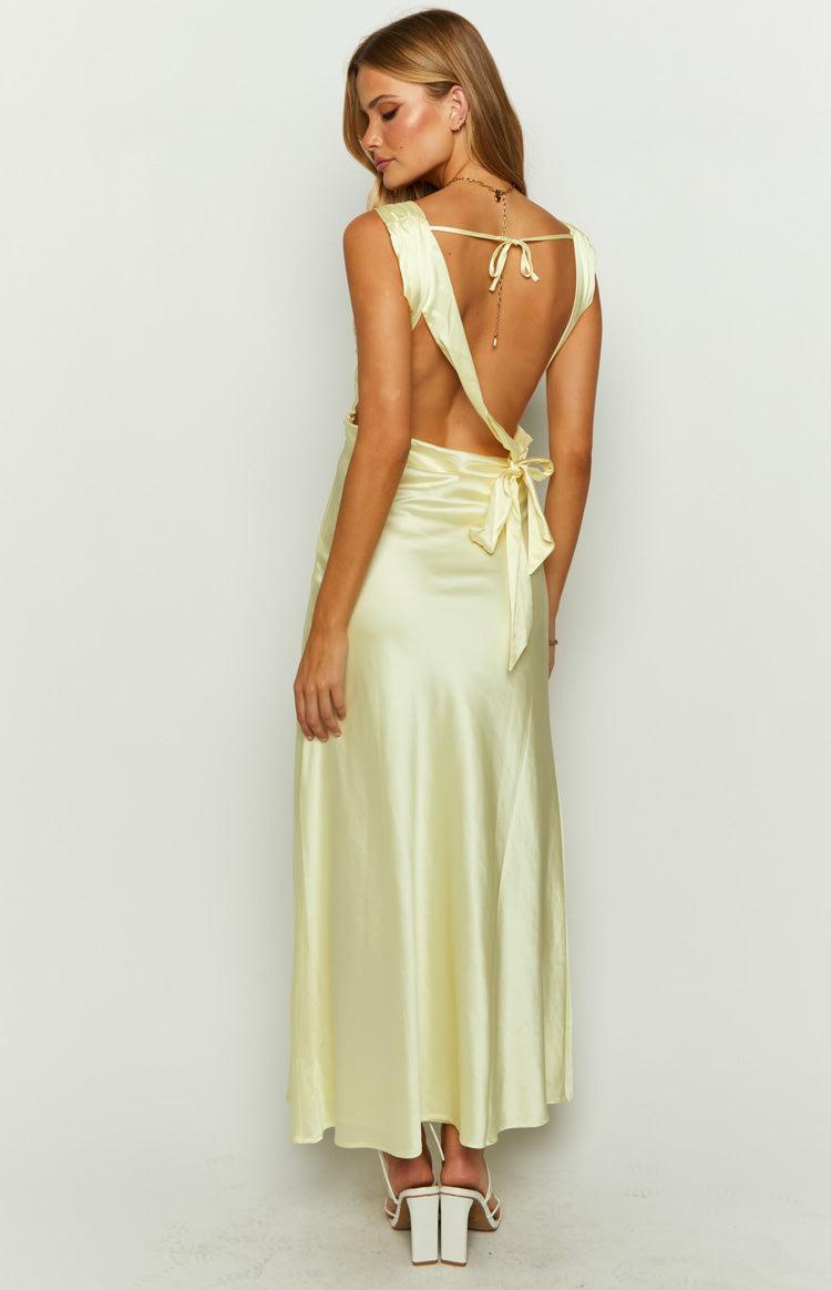 Laria Yellow Satin Formal Maxi Dress Product Image