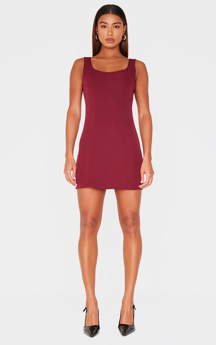  Burgundy Woven Back Bow Detail Mini Dress Product Image