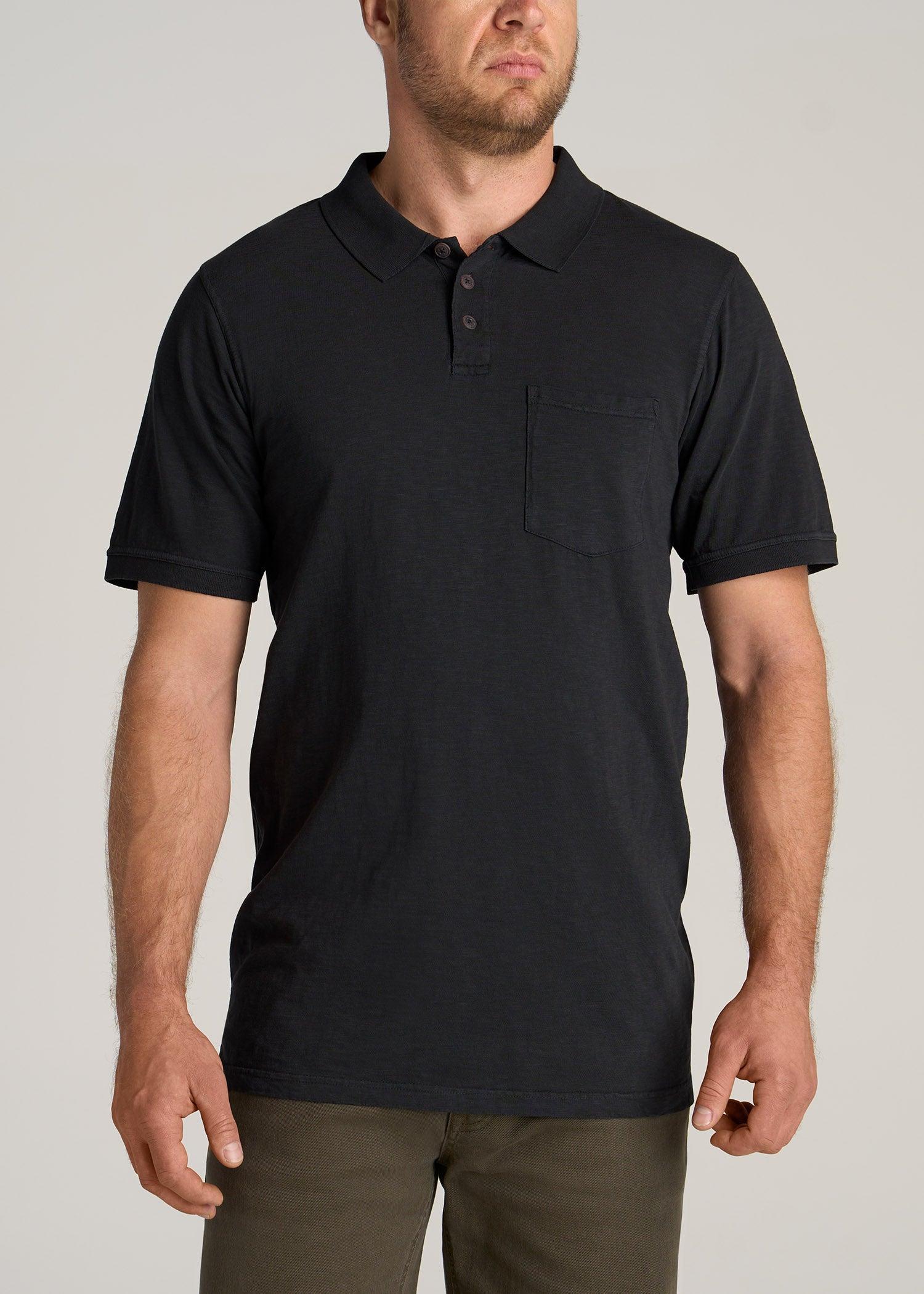 LJ&S Slub Pocket Polo Shirt for Tall Men in Vintage Black Male Product Image