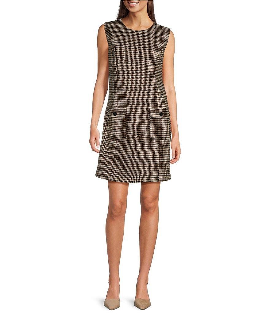 Liverpool Los Angeles Houndstooth Stretch Round Neck Sleeveless Dress Product Image