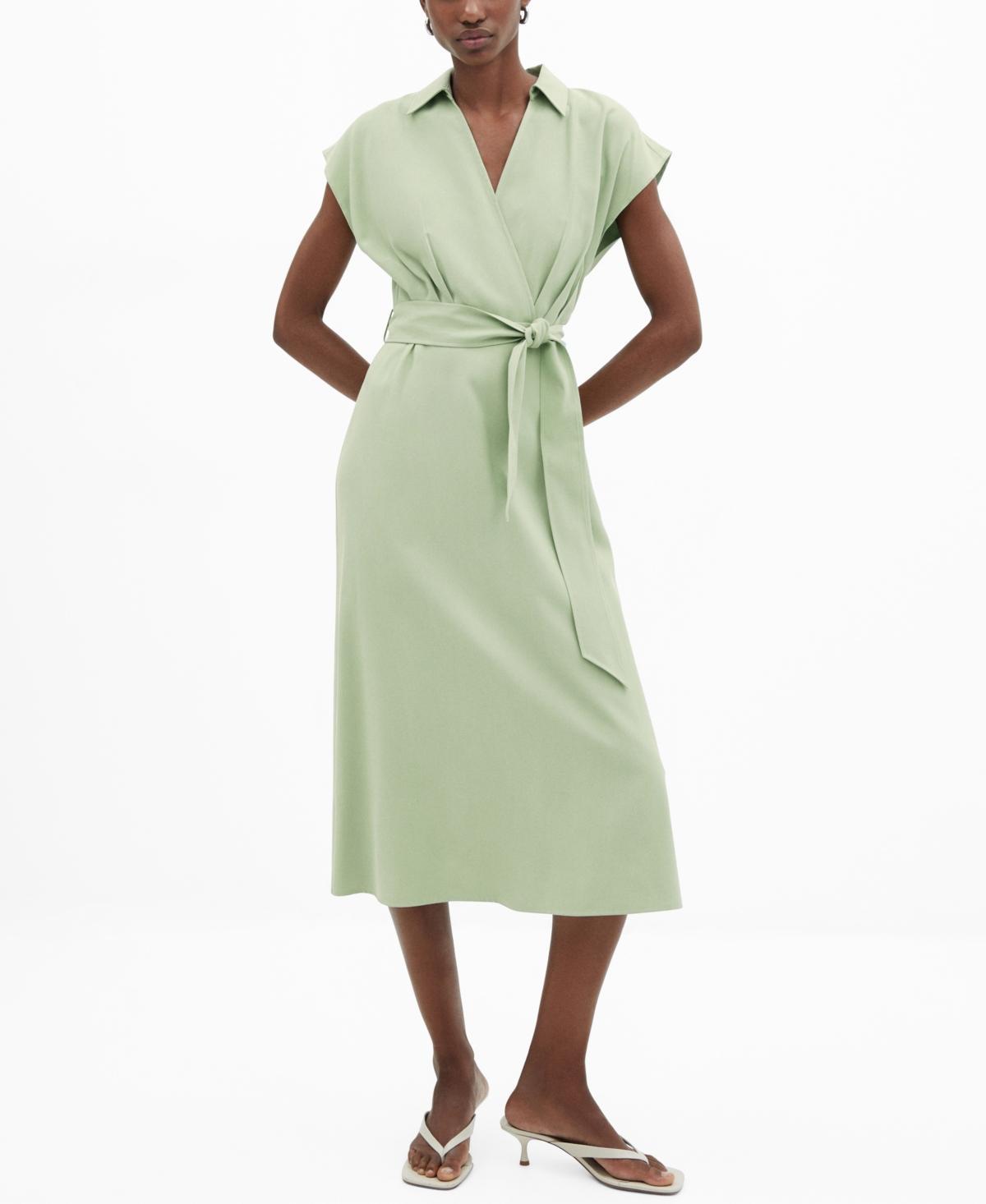 MANGO Tie Belt Faux Wrap Midi Dress Product Image