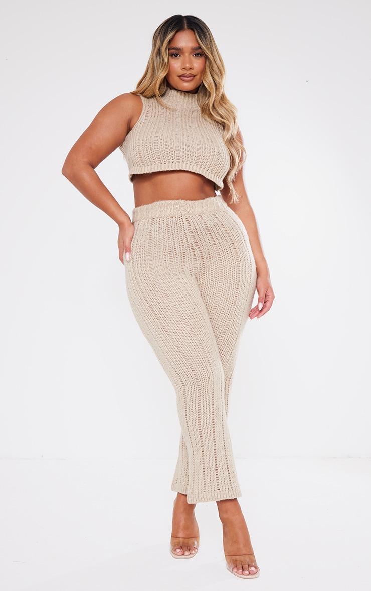 Shape Oatmeal Knit High Waist Flare Pants Product Image