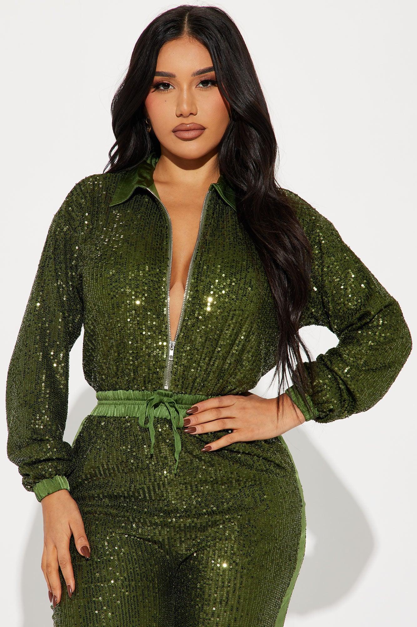 Only Your Sparkle Sequin Jumpsuit - Olive Product Image