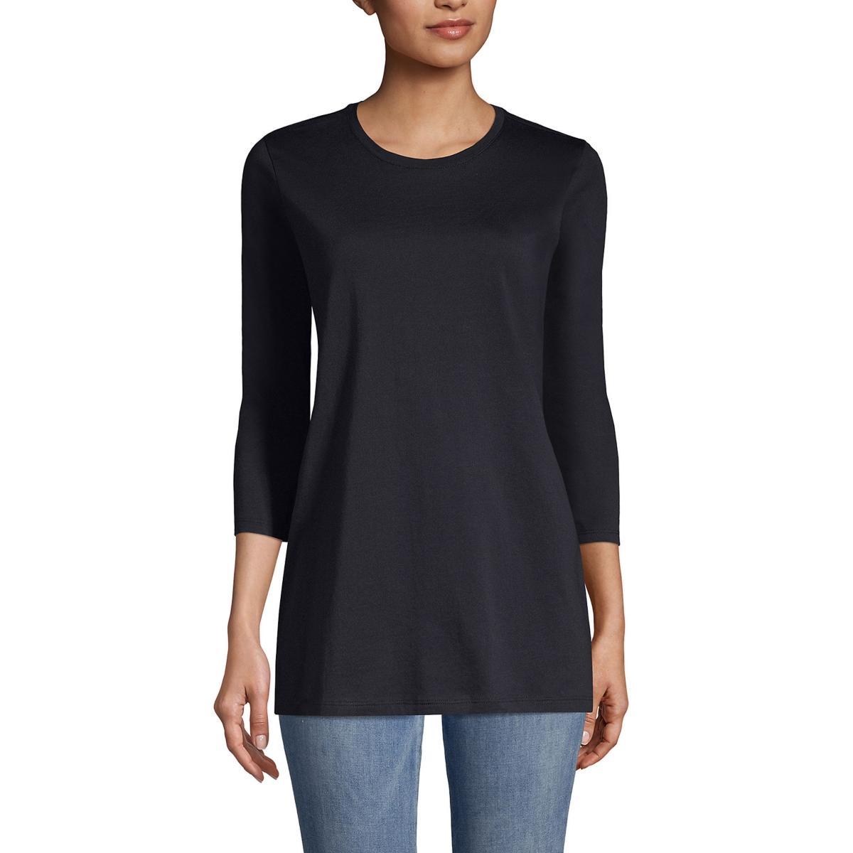 Lands End Womens Petite 3/4 Sleeve Supima Cotton Crewneck Tunic Product Image