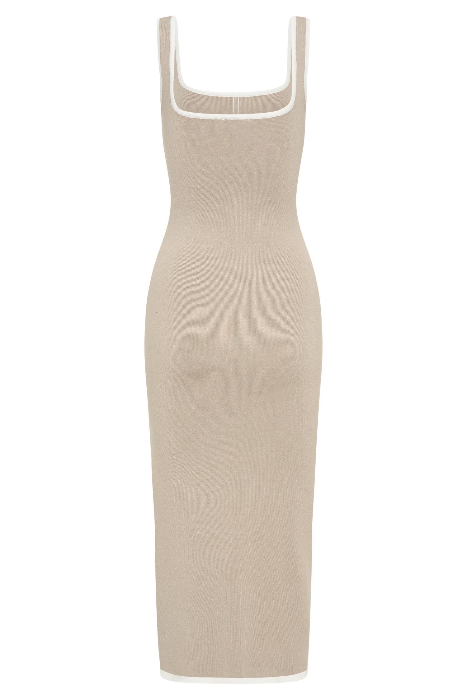 Eimear Contrast Knit Midi Dress - Taupe & Ivory Product Image