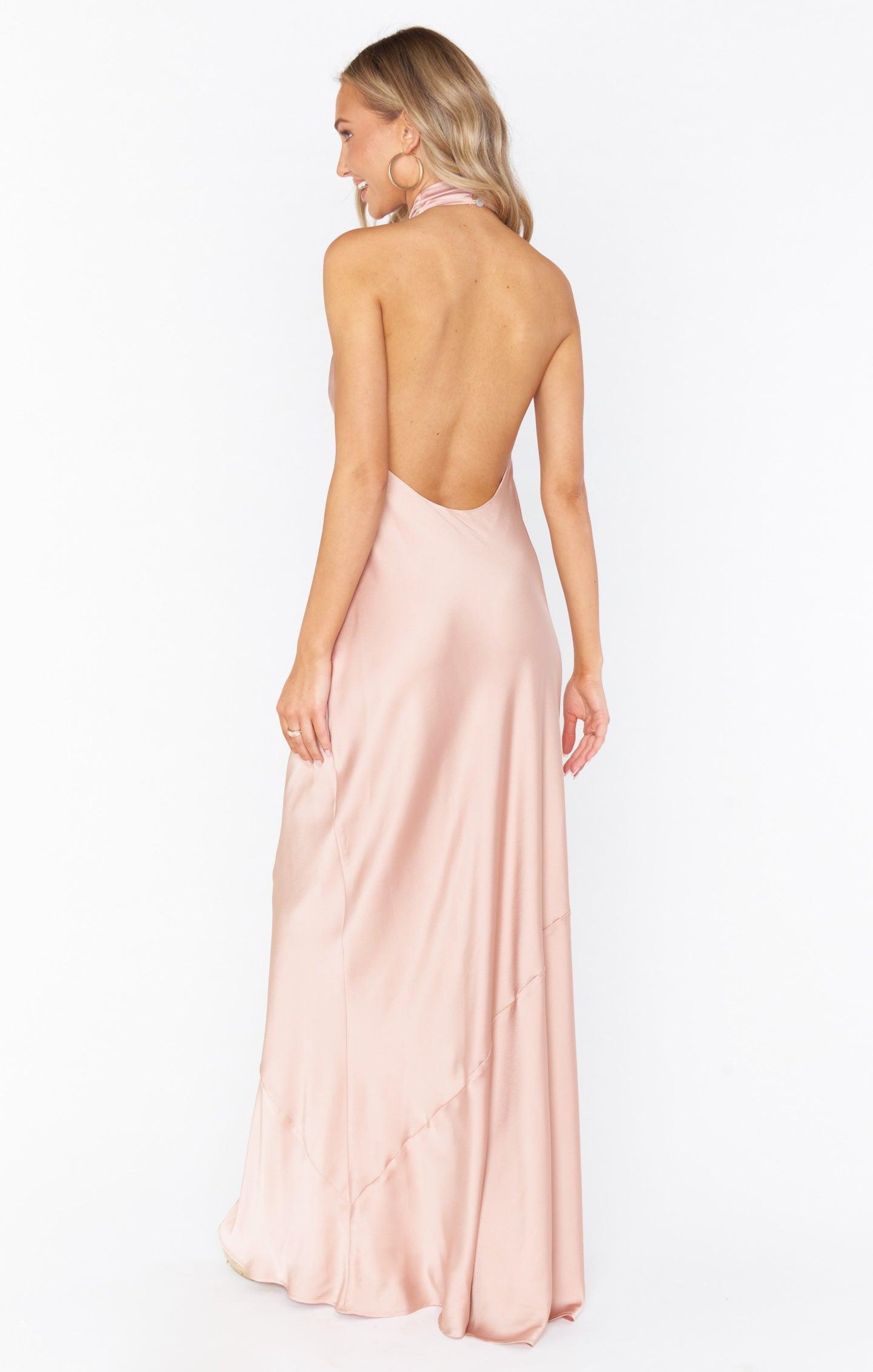 Jasmine Halter Maxi Dress ~ Rose Gold Luxe Satin Product Image