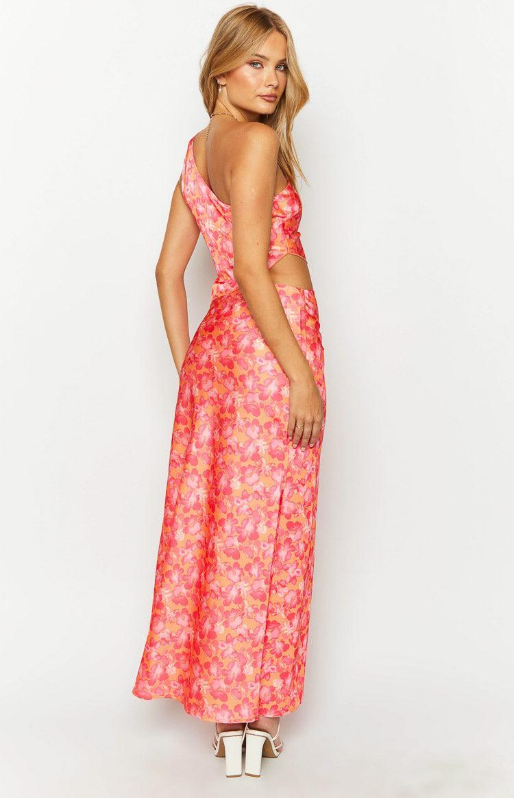 Claudi Orange And Pink Satin Maxi Skirt Product Image