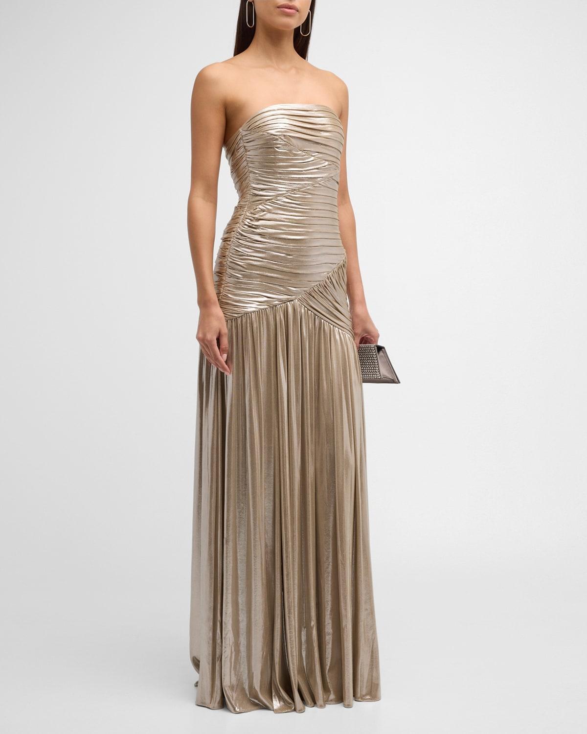 retrofete Josie Dress in Metallic Gold. Product Image