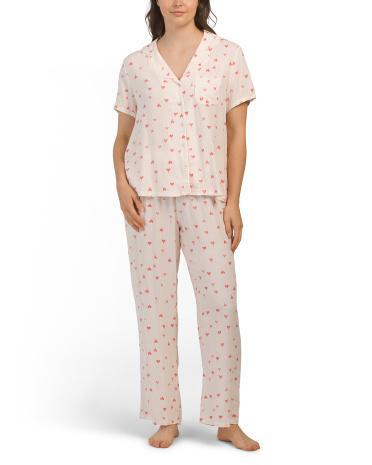 2Pc Notch Collar Pajama Set For Women Product Image