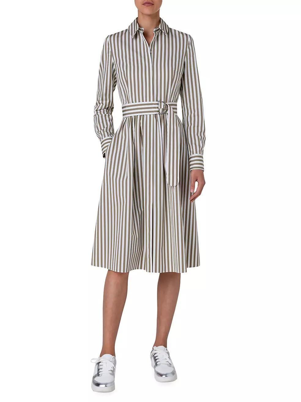 Striped Cotton Tie-Waist Shirtdress Product Image