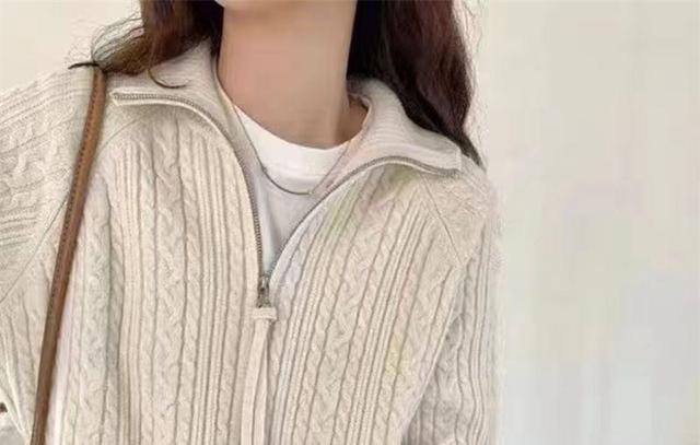 Turtleneck Cable Knit Zip Cardigan Product Image