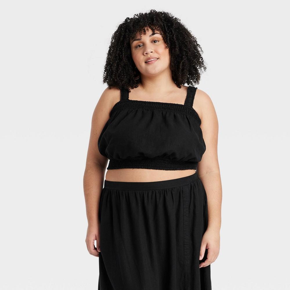 Womens Linen Cropped Tank Top - Ava & Viv Black 3X Product Image