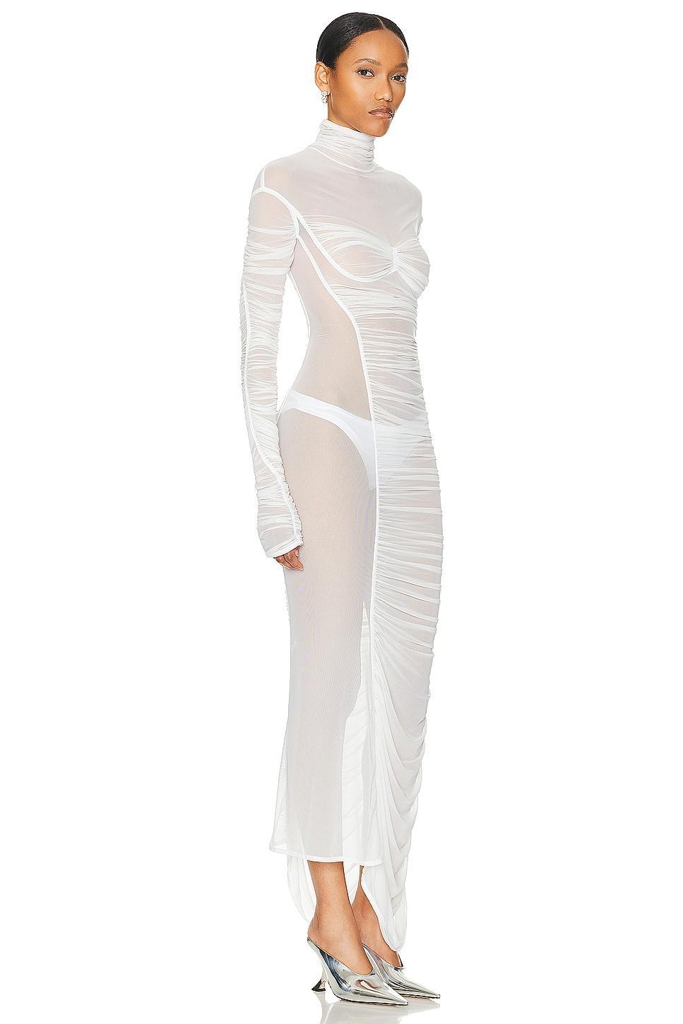 Mugler Mesh Long Dress in White Product Image