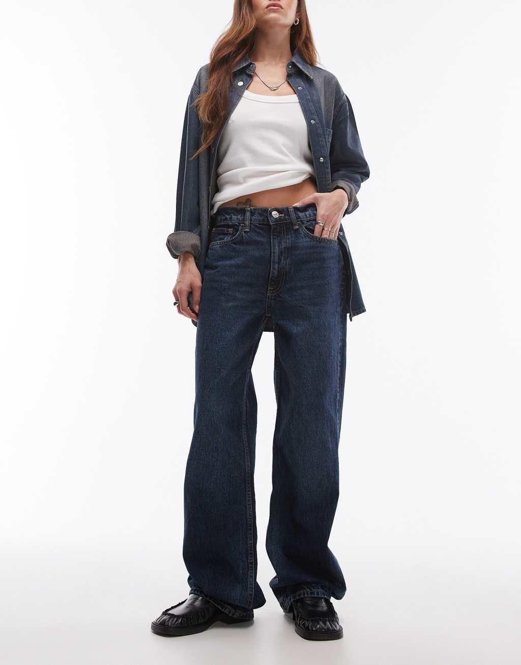 Mango high waist straight leg jeans in medium blue wash Product Image