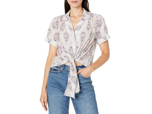 Karen Kane Roll Sleeve Tie-Front Top (Paisley) Women's Clothing Product Image