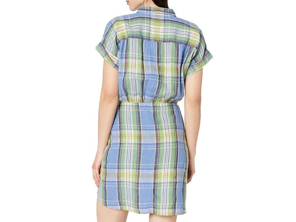 LAUREN Ralph Lauren Plaid Tie Front Linen Shirtdress (Blue Multi) Women's Clothing Product Image