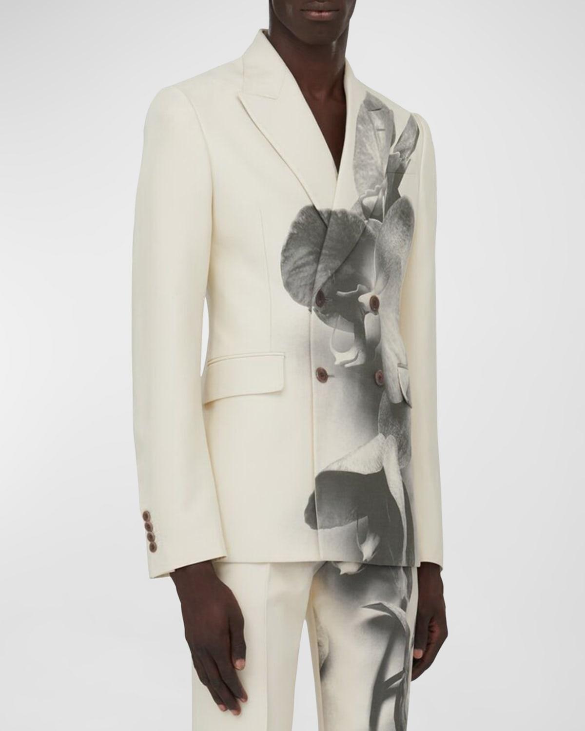 Mens Double-Breasted Orchid-Print Tuxedo Jacket Product Image