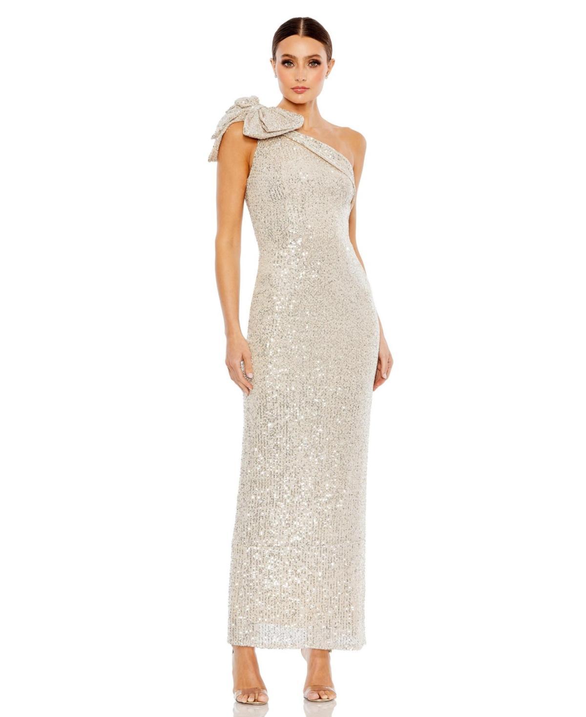 Womens Ieena Sequined Bow One Shoulder Column Gown Product Image