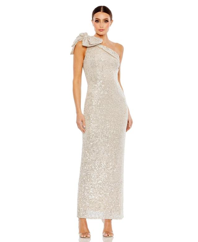 Womens Ieena Sequined Bow One Shoulder Column Gown Product Image