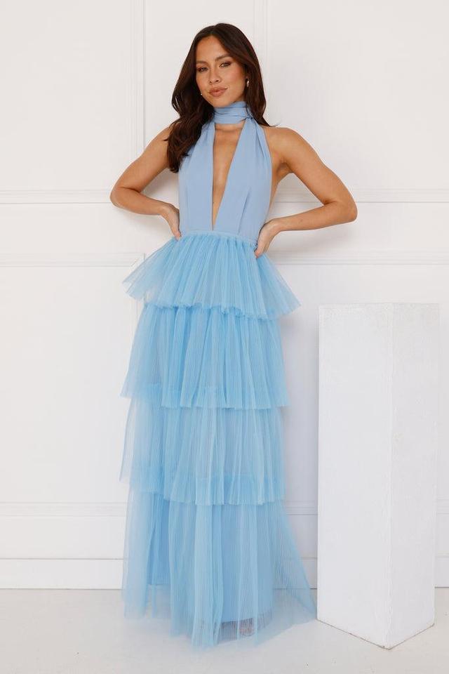 Unreal Beauty Halter Tulle Maxi Dress Blue Product Image