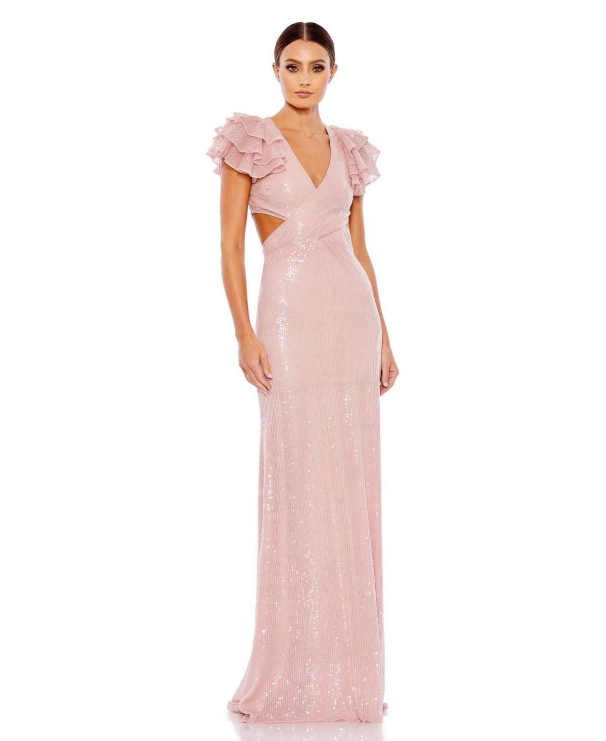 Mac Duggal Ruffle Shoulder Sequin Embellished Gown Product Image