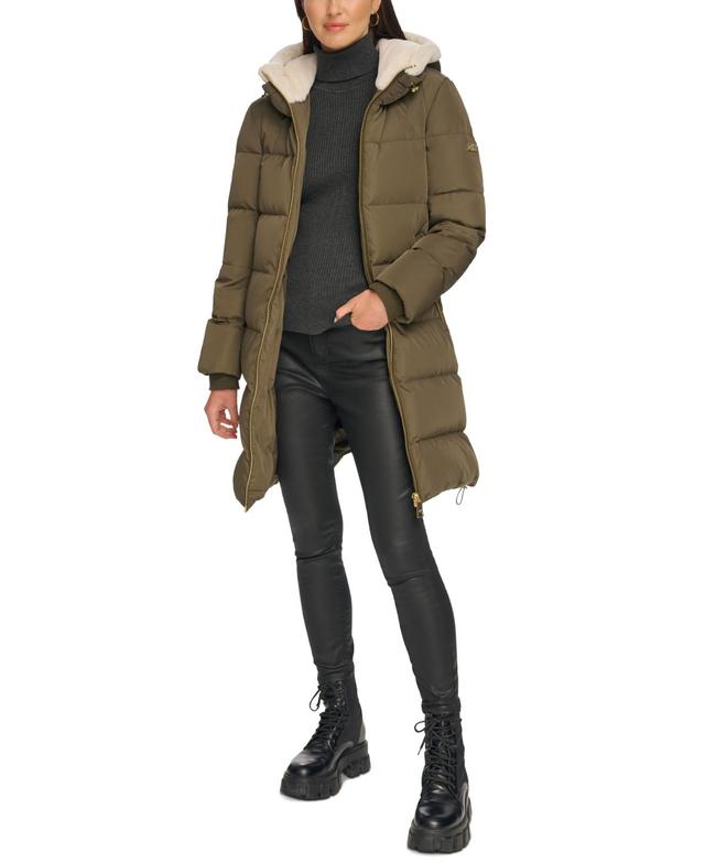 Dkny Womens Faux-Fur-Trim Hooded Puffer Coat Product Image