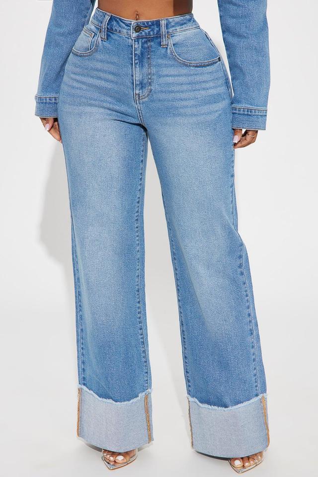 All The While Cuffed Wide Leg Jeans - Light Wash Product Image