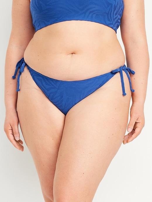 Mid-Rise Textured String Bikini Swim Bottoms Product Image