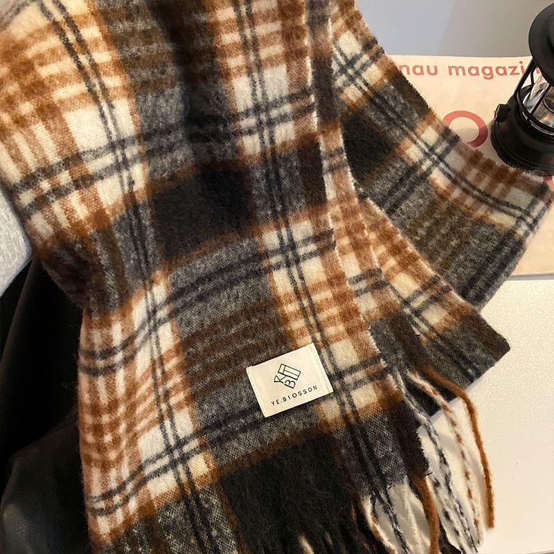 Plaid Fringed Trim Scarf Product Image