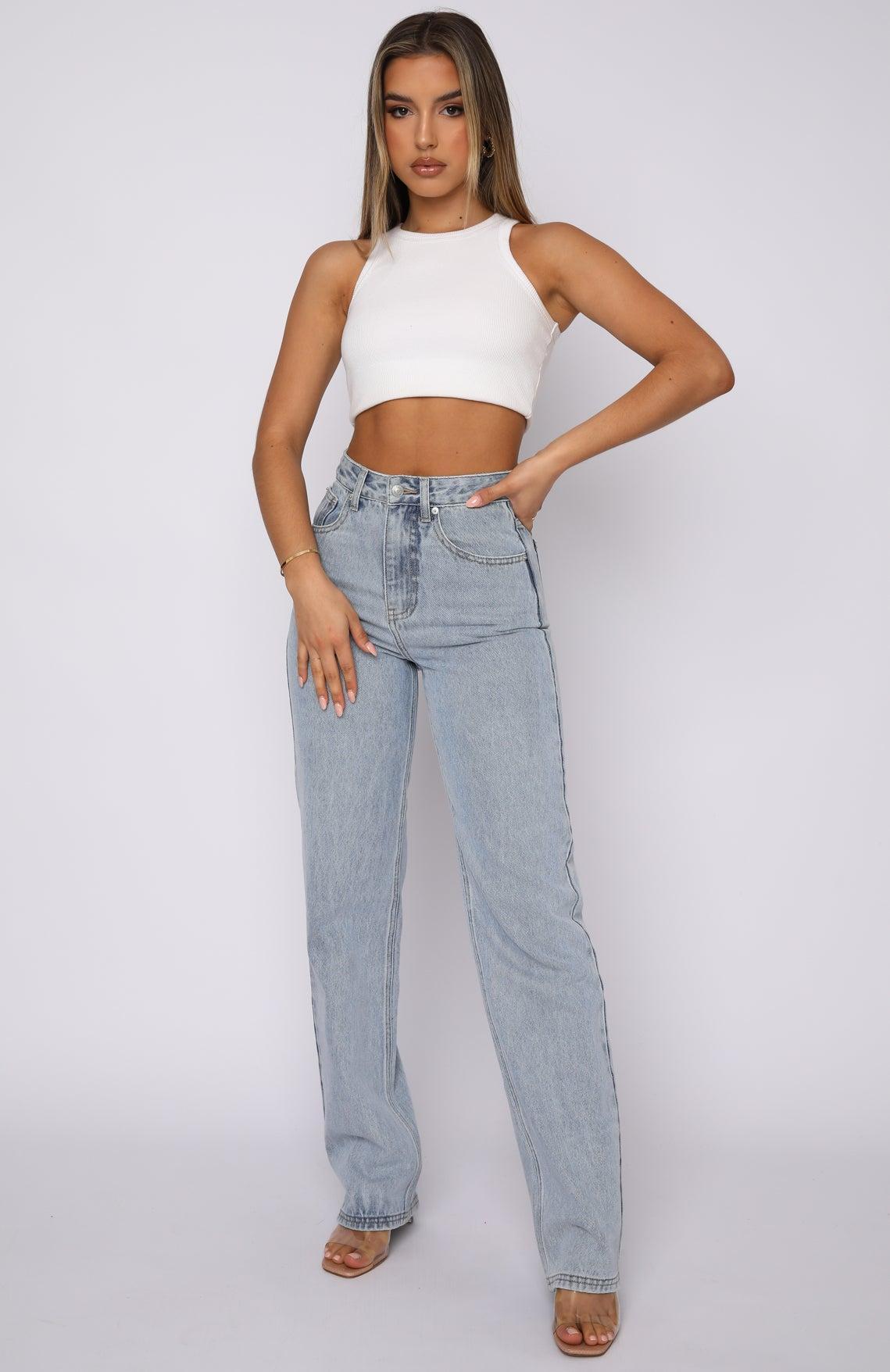 On Replay High Rise Straight Leg Jeans Ice Blue Product Image