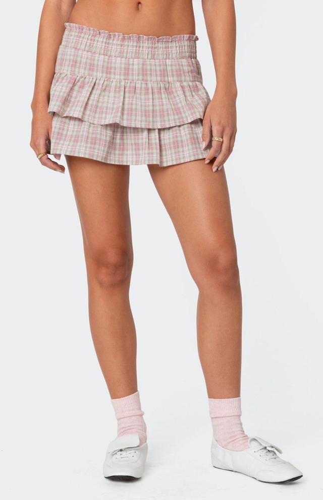 Edikted Women's Shani Plaid Ruffled Mini Skirt Product Image