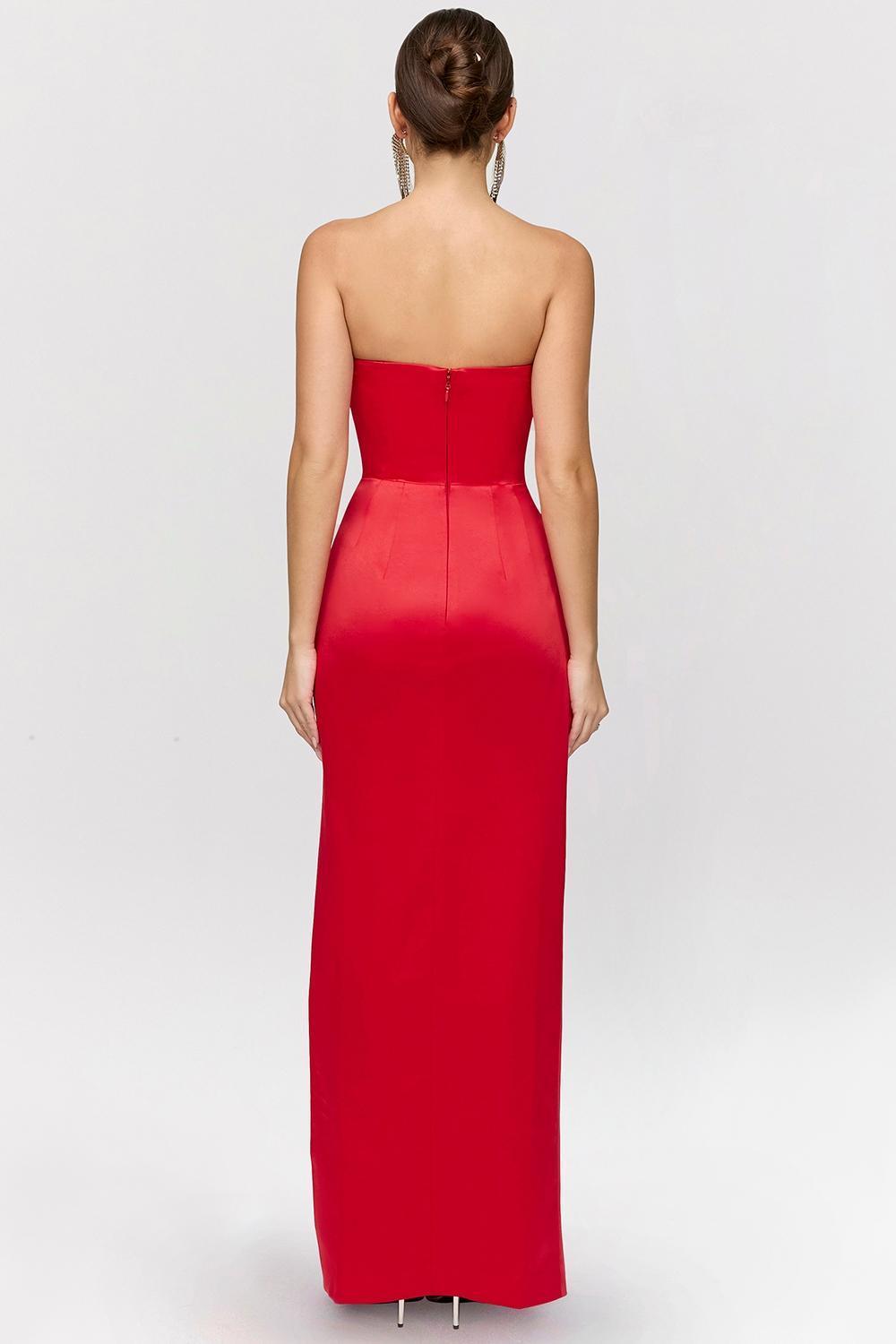 Adrienne Scarlet Satin Strapless Gown Product Image