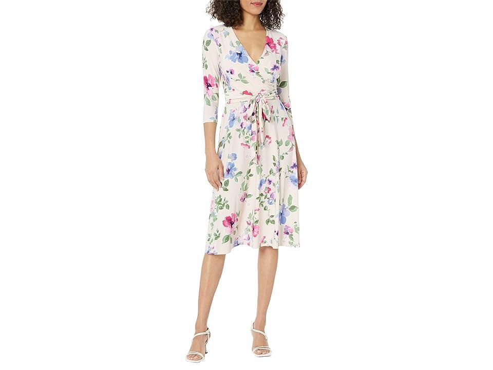 Lauren Ralph Lauren Floral Print V-Neck 34 Sleeve Belted Dress Product Image