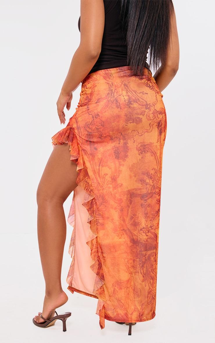  Rust Textured Print Ruffle Detail Mesh Skirt  Product Image