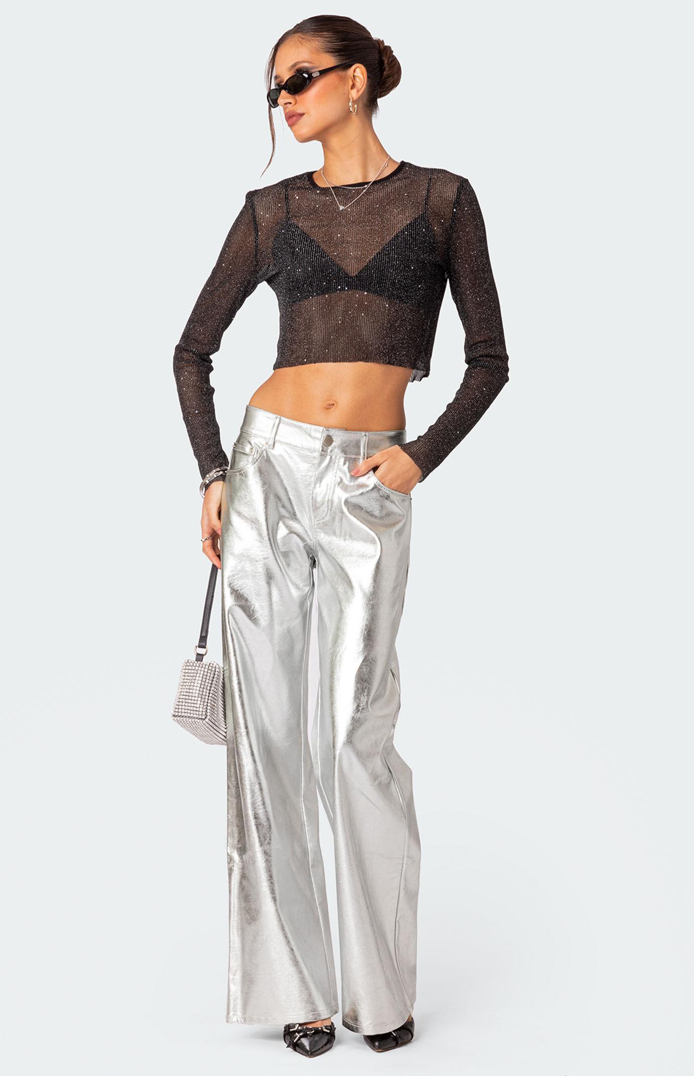 Edikted Women's Kim Metallic Faux Leather Pants Product Image