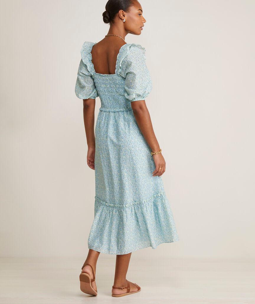 Smocked Puff-Sleeve Midi Dress Product Image