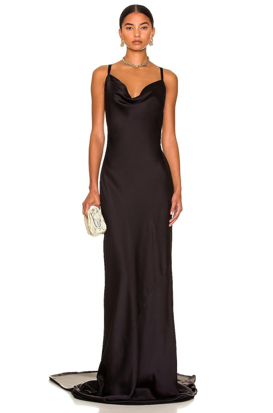 Norma Kamali Cross Back Bias Gown Black. (also in L, M, XL, XS). Product Image