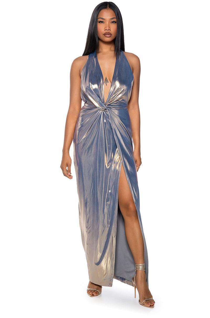 LIKE A GODDESS METALLIC MAXI DRESS Product Image