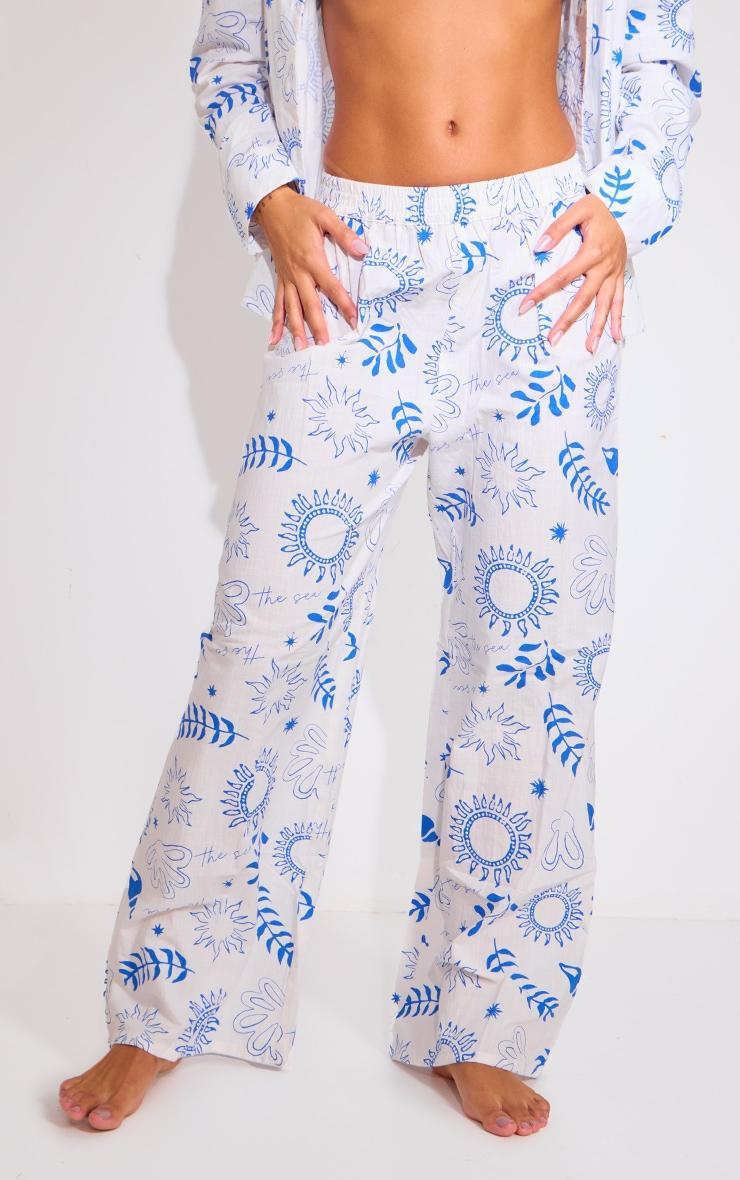 White Sea Print Wide Leg Beach Pants Product Image