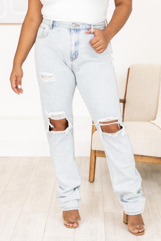 Jacey Light Wash Distressed Straight Leg Jeans FINAL SALE Product Image